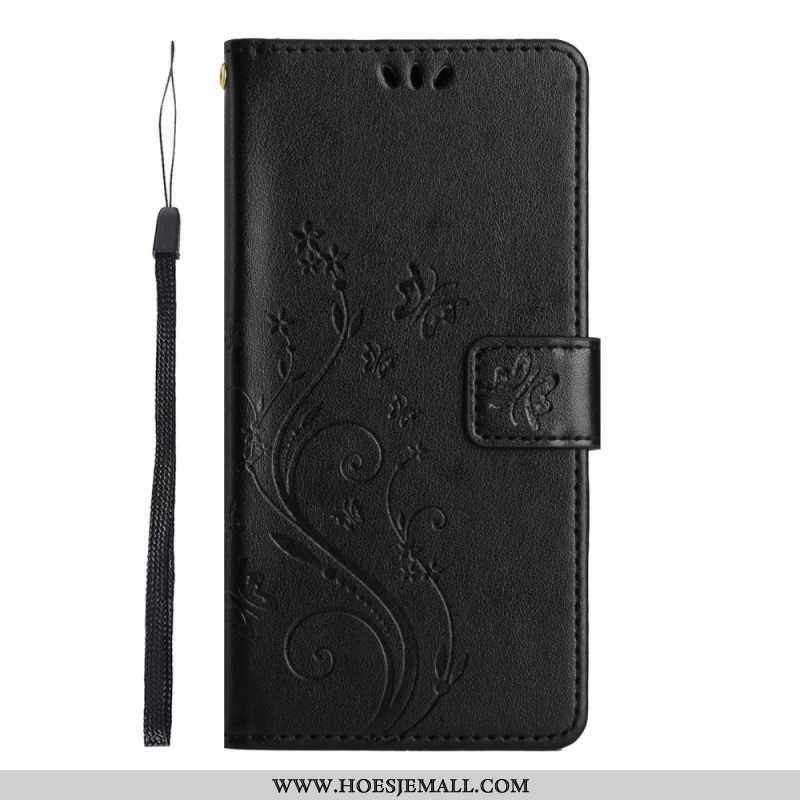 Folio-hoesje voor Samsung Galaxy S23 Plus 5G Met Ketting Strakke Bloemen