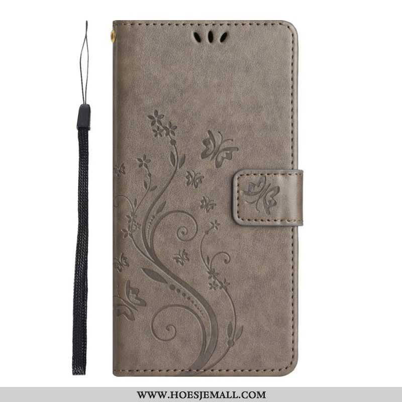 Folio-hoesje voor Samsung Galaxy S23 Plus 5G Met Ketting Strakke Bloemen