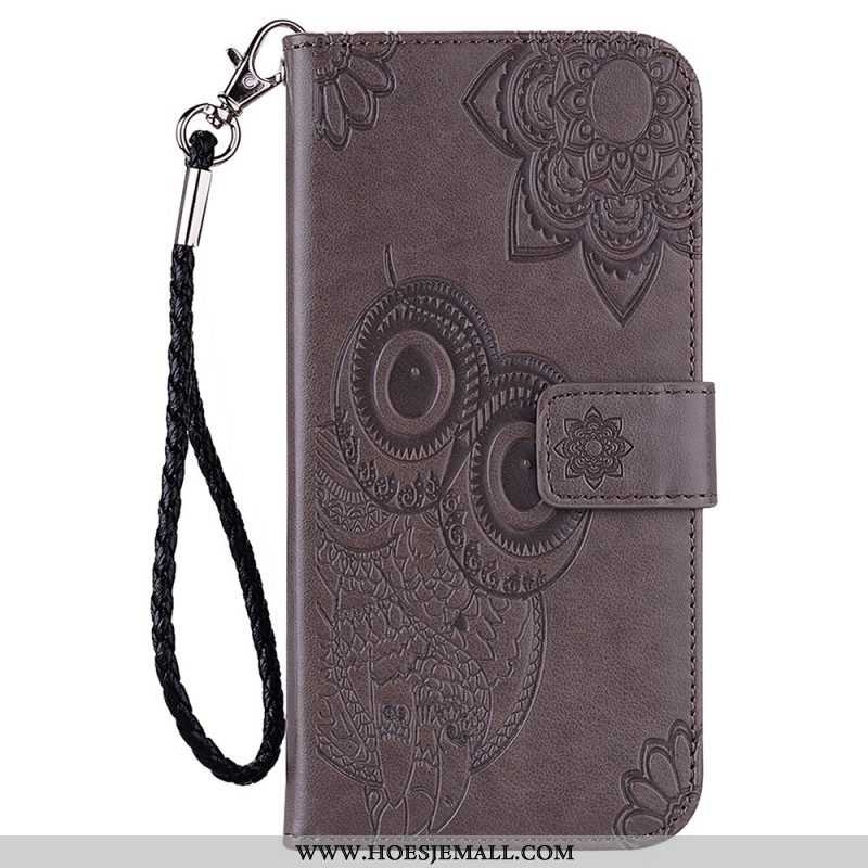 Folio-hoesje voor Samsung Galaxy S23 Ultra 5G Uil Mandala En Lanyard