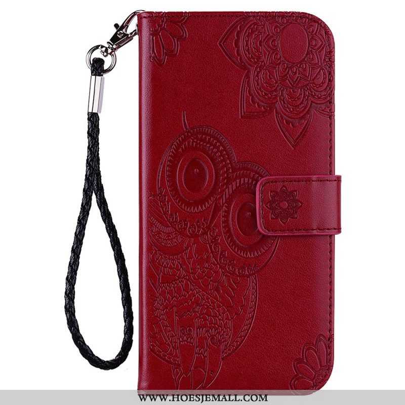 Folio-hoesje voor Samsung Galaxy S23 Ultra 5G Uil Mandala En Lanyard