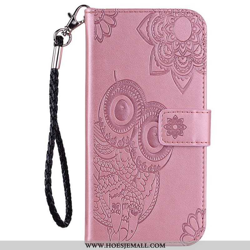 Folio-hoesje voor Samsung Galaxy S23 Ultra 5G Uil Mandala En Lanyard