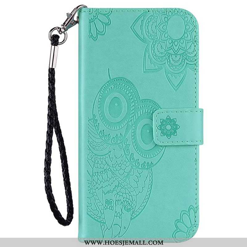 Folio-hoesje voor Samsung Galaxy S23 Ultra 5G Uil Mandala En Lanyard