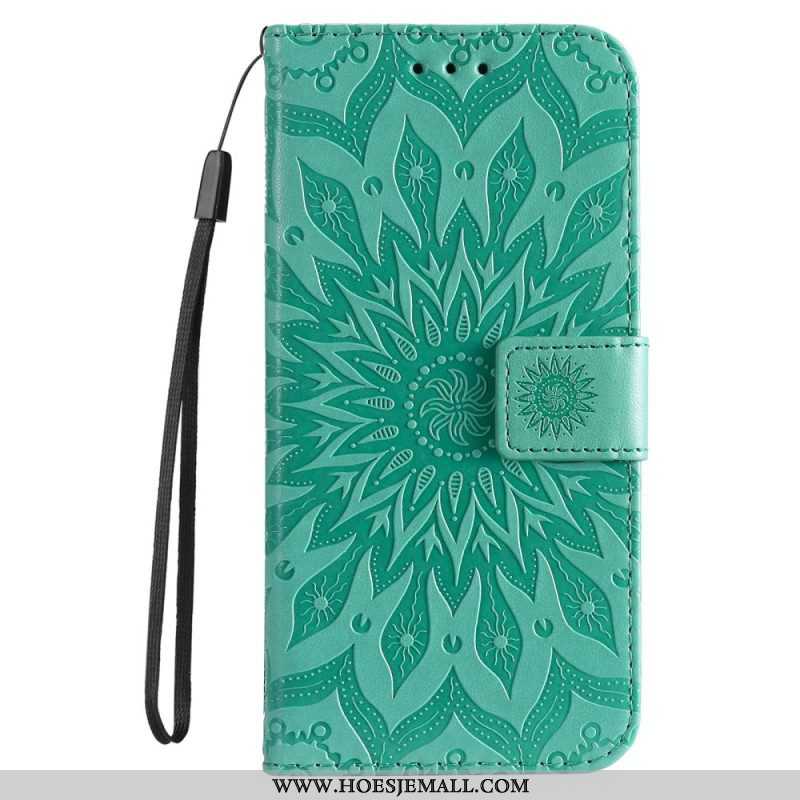 Folio-hoesje voor Samsung Galaxy S23 Ultra 5G Mandala Zon Met Lanyard