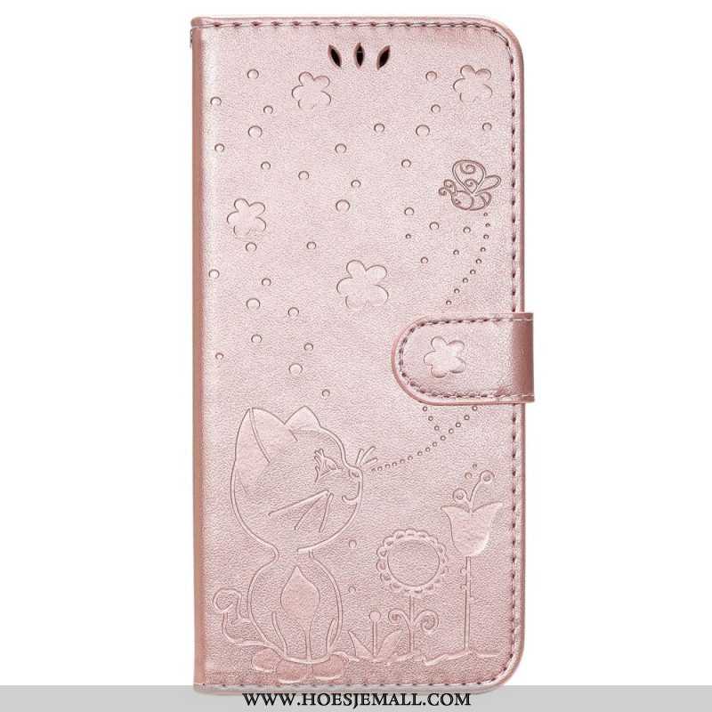 Folio-hoesje voor Samsung Galaxy S23 Ultra 5G Met Ketting Strappy Kat En Bijen