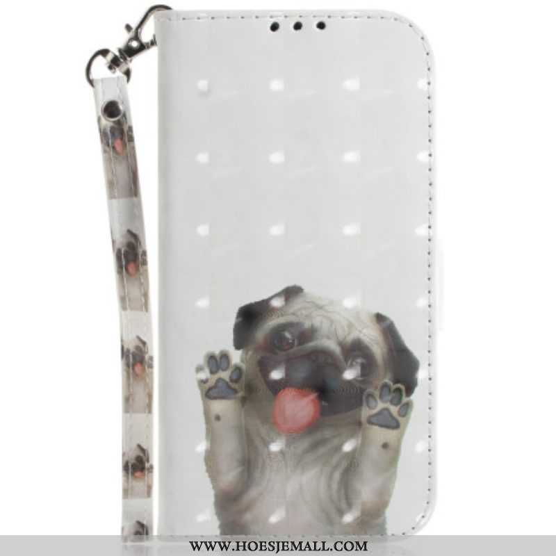 Leren Hoesje voor Samsung Galaxy S23 Ultra 5G Met Ketting String Mopshond