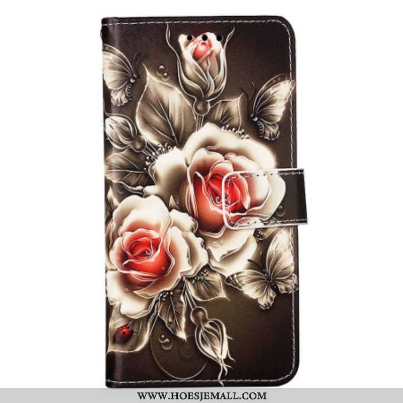 Leren Hoesje voor Samsung Galaxy S23 Ultra 5G Gouden Rozen