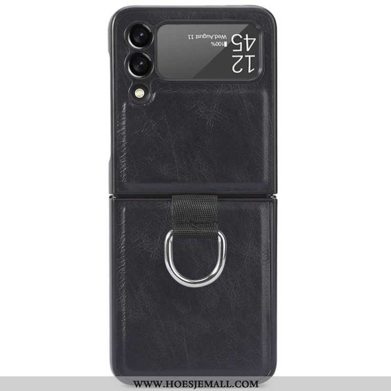 Hoesje voor Samsung Galaxy Z Flip 3 5G Folio-hoesje Vintage Lederen Stijl Met Ring