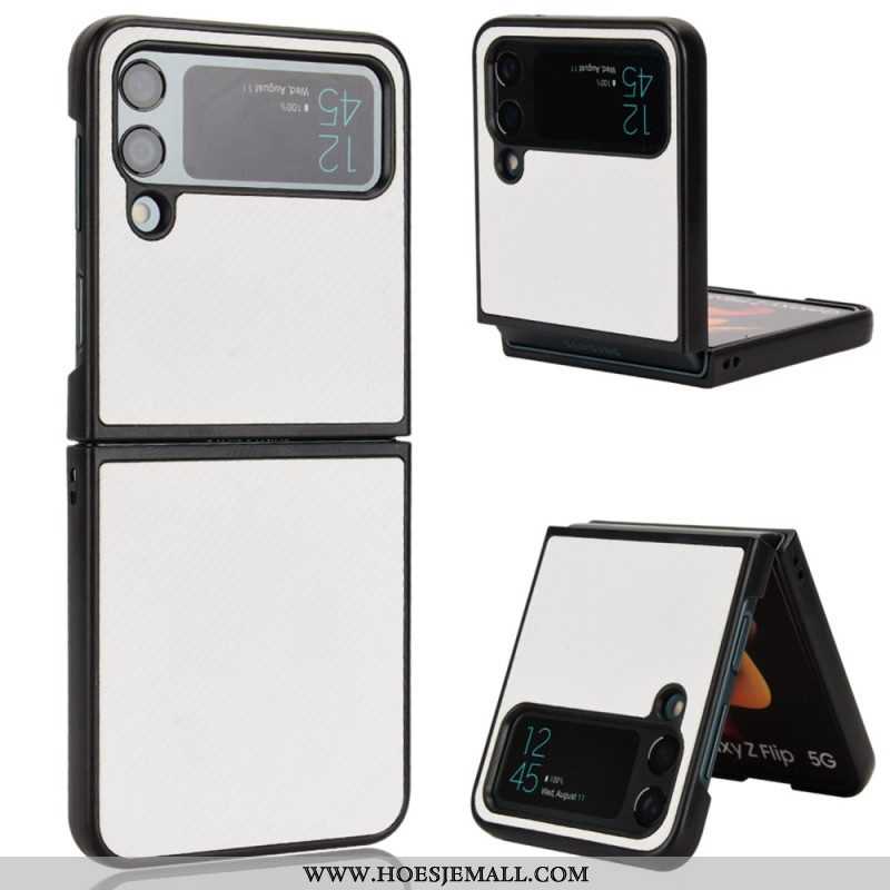 Telefoonhoesje voor Samsung Galaxy Z Flip 4 Folio-hoesje Koolstofvezeltextuur Met Leereffect