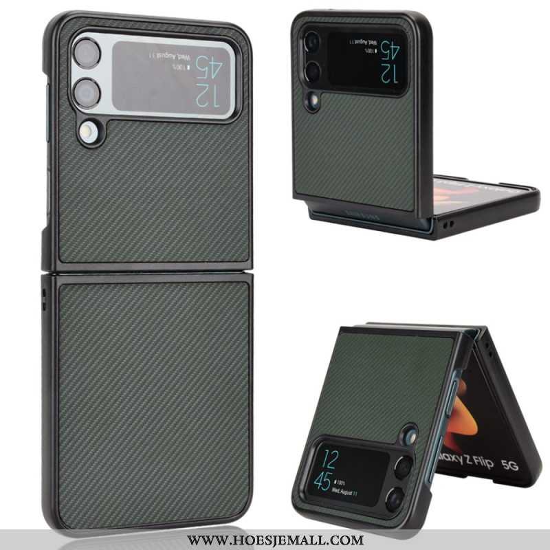 Telefoonhoesje voor Samsung Galaxy Z Flip 4 Folio-hoesje Koolstofvezeltextuur Met Leereffect