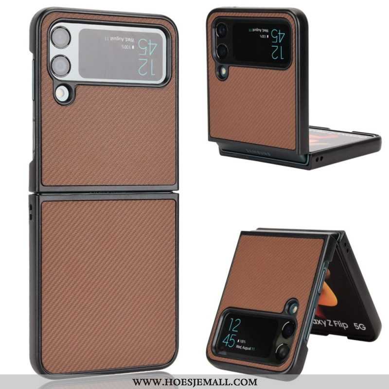 Telefoonhoesje voor Samsung Galaxy Z Flip 4 Folio-hoesje Koolstofvezeltextuur Met Leereffect