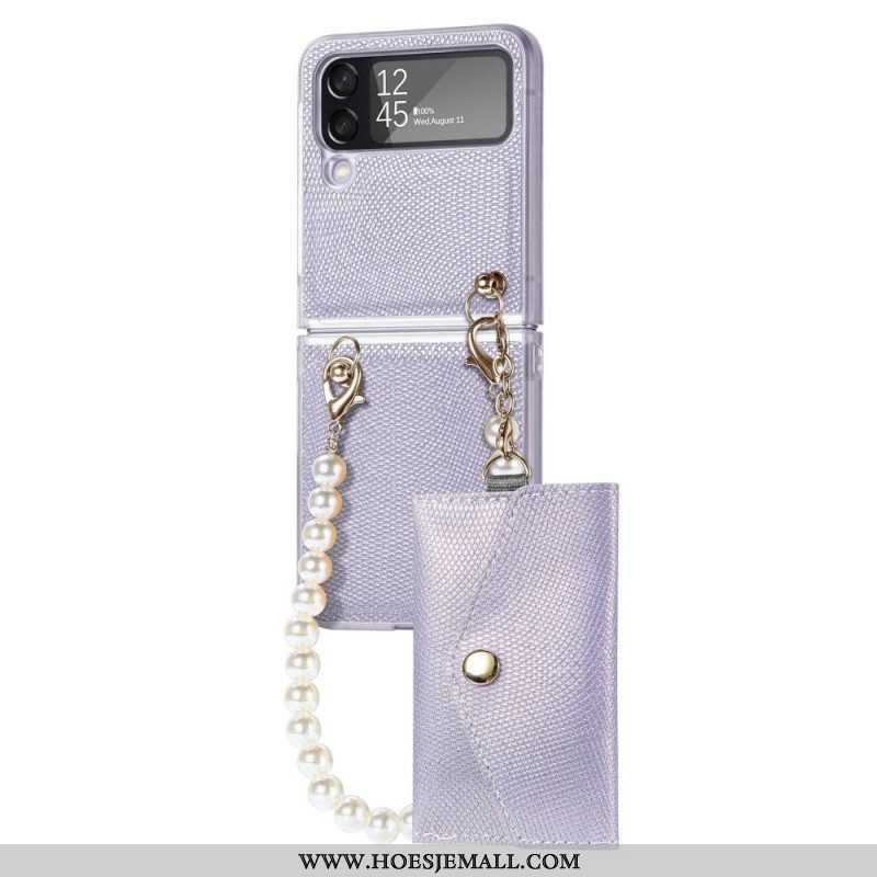 Hoesje voor Samsung Galaxy Z Flip 4 Folio-hoesje Kaarthouder En Lanyard Beads