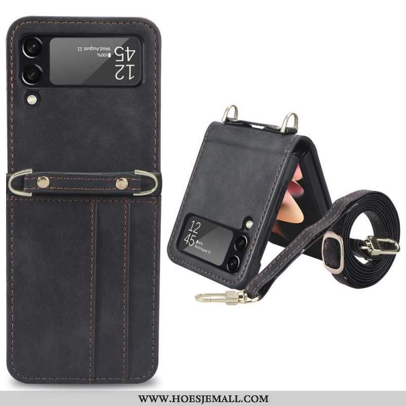 Hoesje voor Samsung Galaxy Z Flip 4 Folio-hoesje Stijl Lederen Kaarthouder En Lanyard