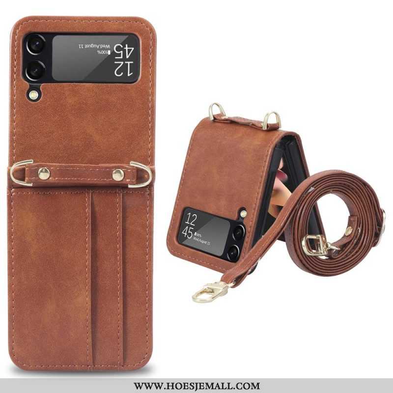 Hoesje voor Samsung Galaxy Z Flip 4 Folio-hoesje Stijl Lederen Kaarthouder En Lanyard