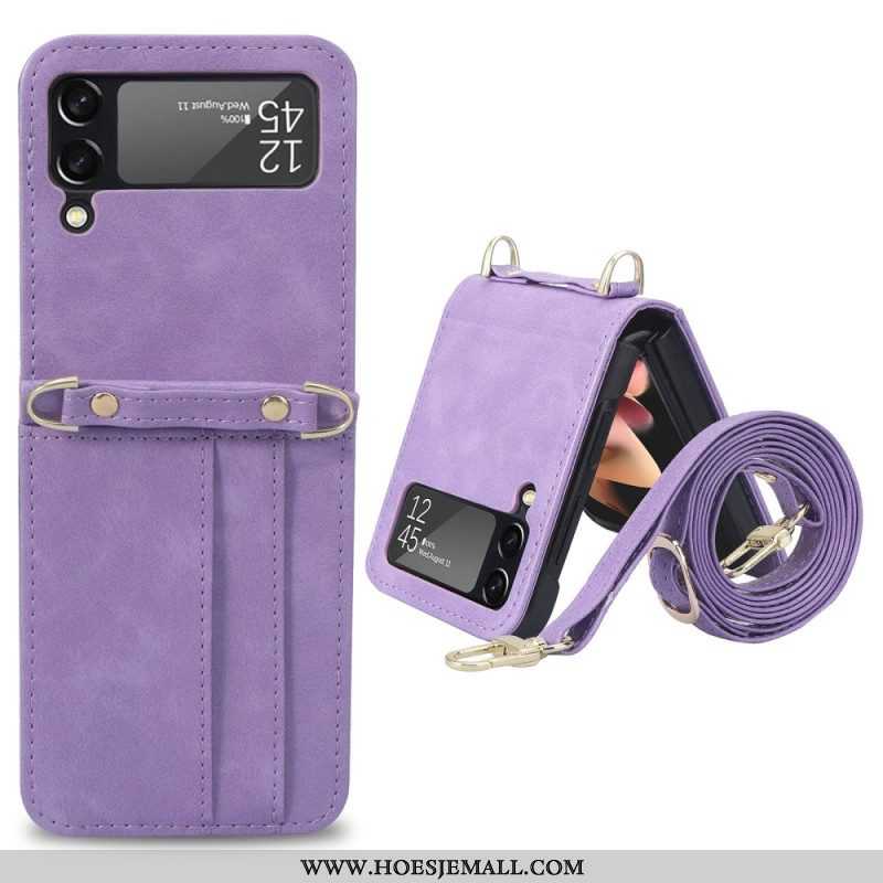 Hoesje voor Samsung Galaxy Z Flip 4 Folio-hoesje Stijl Lederen Kaarthouder En Lanyard