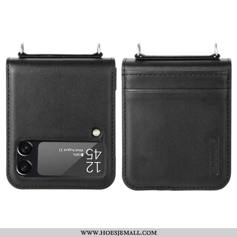 Hoesje voor Samsung Galaxy Z Flip 4 Folio-hoesje Leren Stijl Met Riem