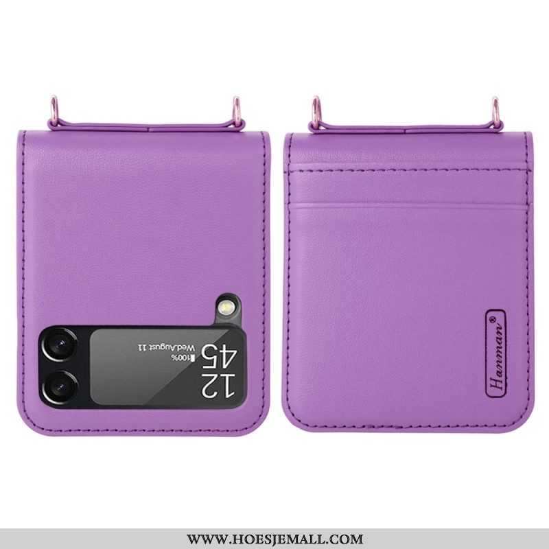 Hoesje voor Samsung Galaxy Z Flip 4 Folio-hoesje Leren Stijl Met Riem