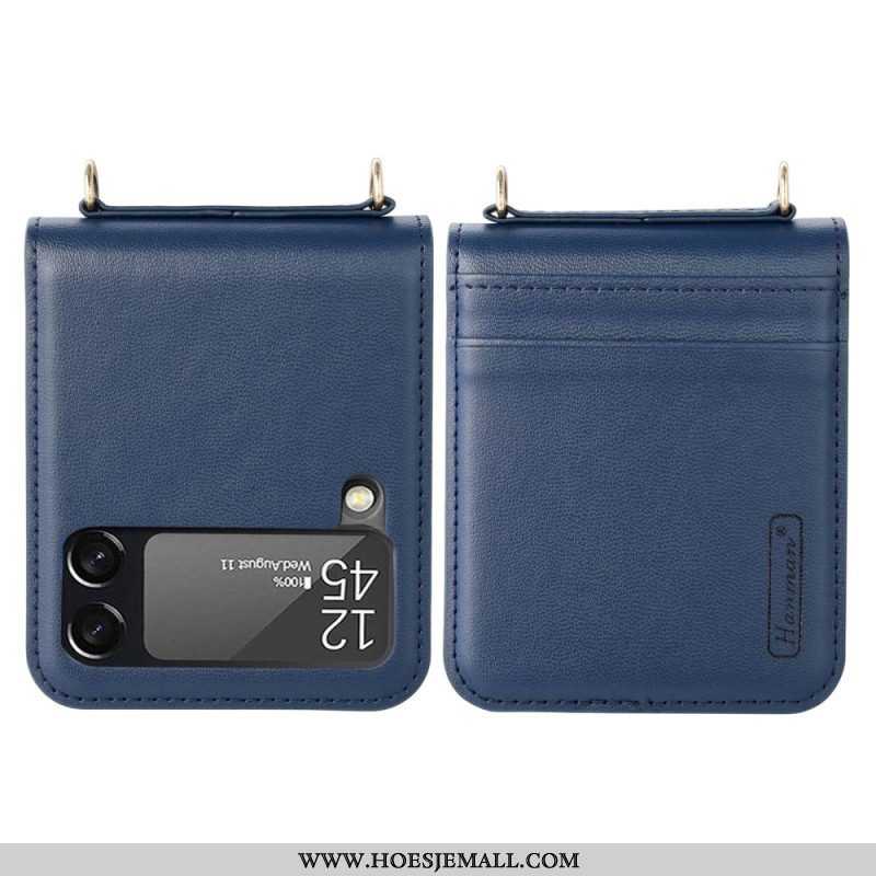 Hoesje voor Samsung Galaxy Z Flip 4 Folio-hoesje Leren Stijl Met Riem