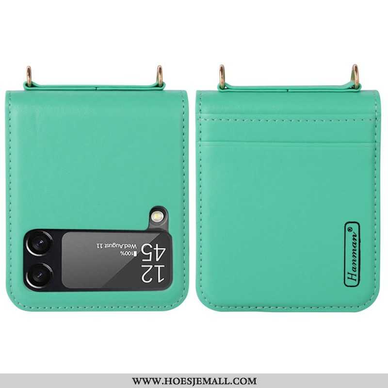 Hoesje voor Samsung Galaxy Z Flip 4 Folio-hoesje Leren Stijl Met Riem