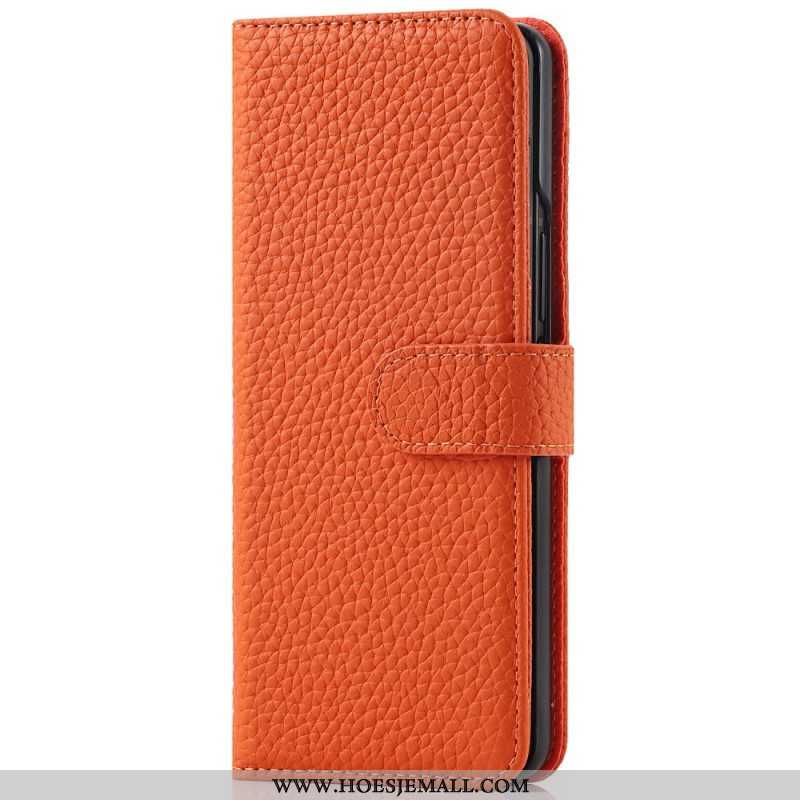 Leren Hoesje voor Samsung Galaxy Z Fold 3 5G Echte Litchi Lederen Pennenhouder