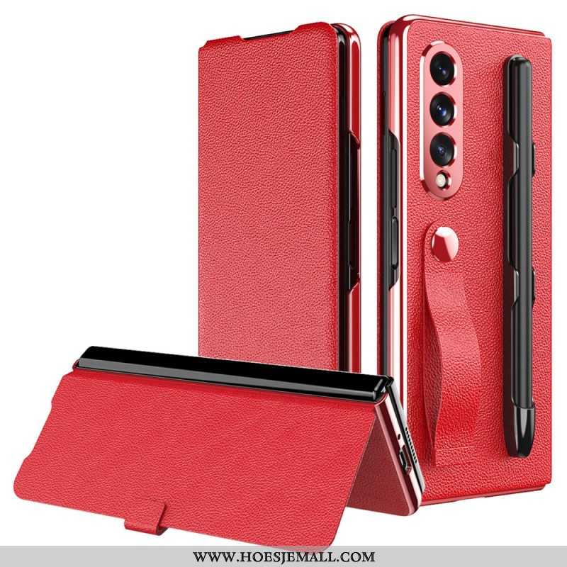 Bescherming Hoesje voor Samsung Galaxy Z Fold 3 5G Folio-hoesje Stijl Litchi Lederen Stylushouder En