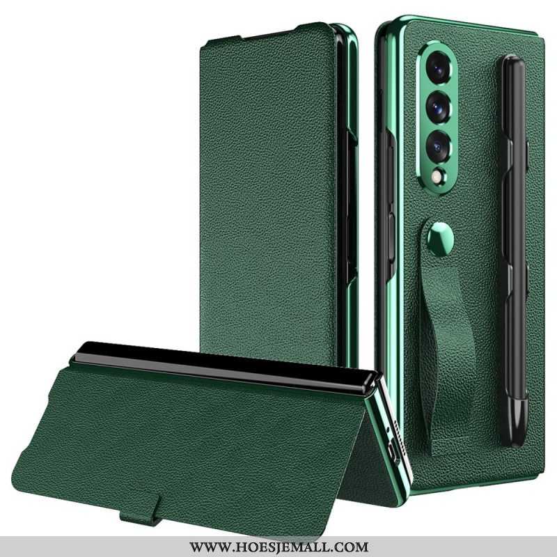 Bescherming Hoesje voor Samsung Galaxy Z Fold 3 5G Folio-hoesje Stijl Litchi Lederen Stylushouder En