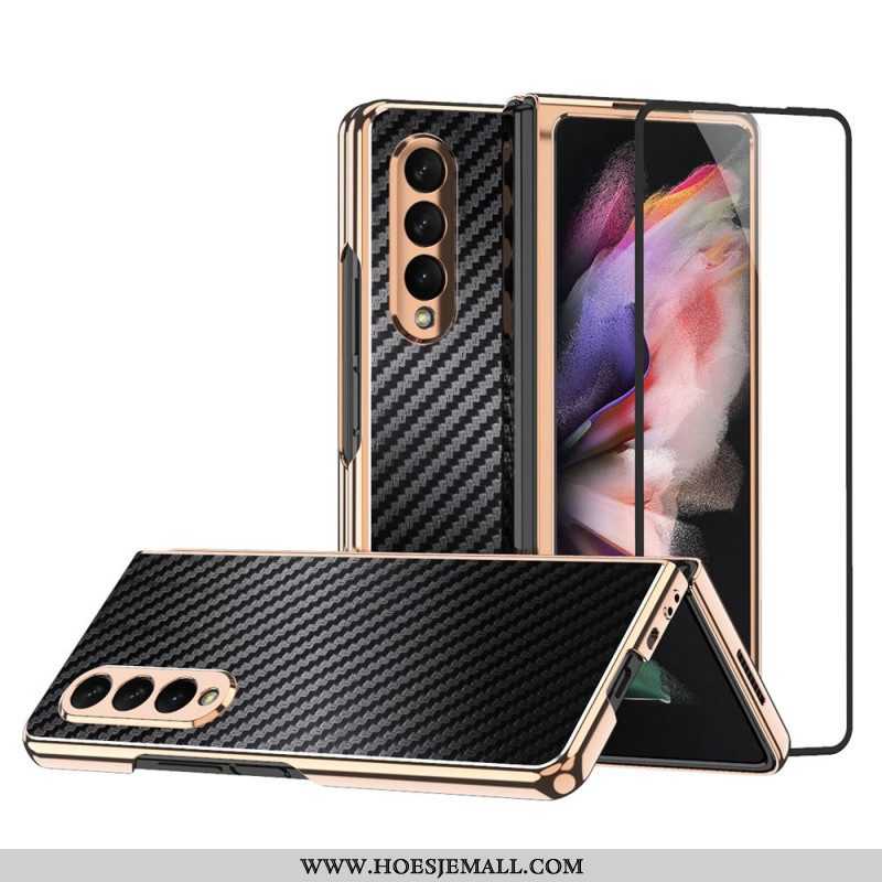 Hoesje voor Samsung Galaxy Z Fold 3 5G Koolstofvezel Met Schermbeschermer