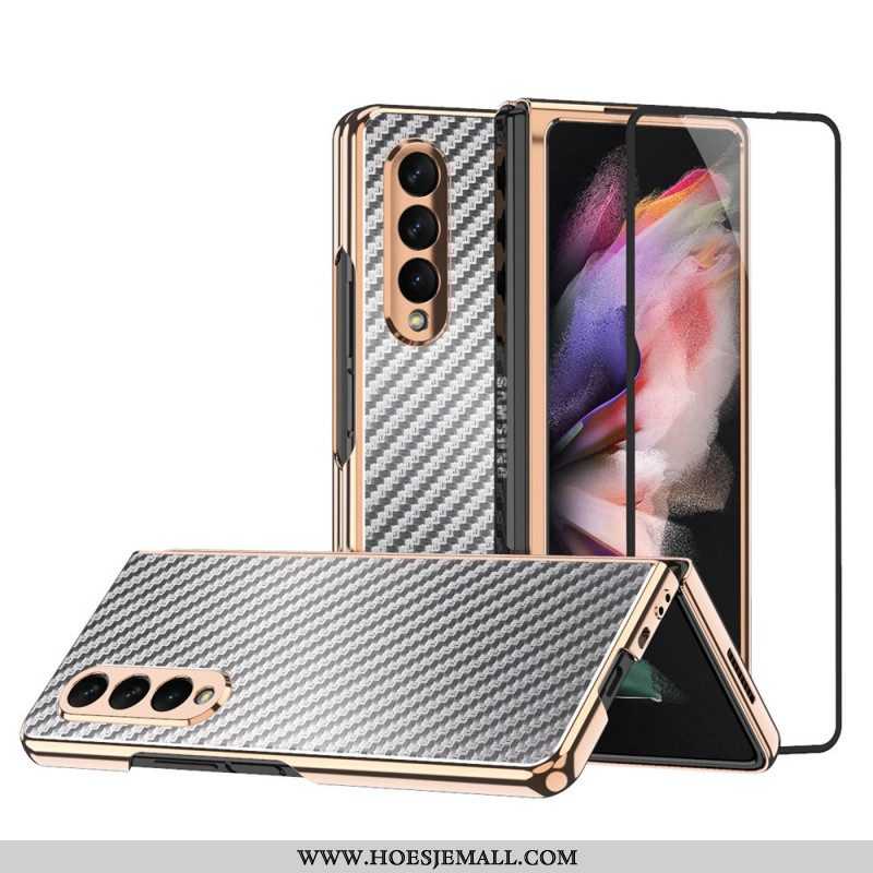 Hoesje voor Samsung Galaxy Z Fold 3 5G Koolstofvezel Met Schermbeschermer