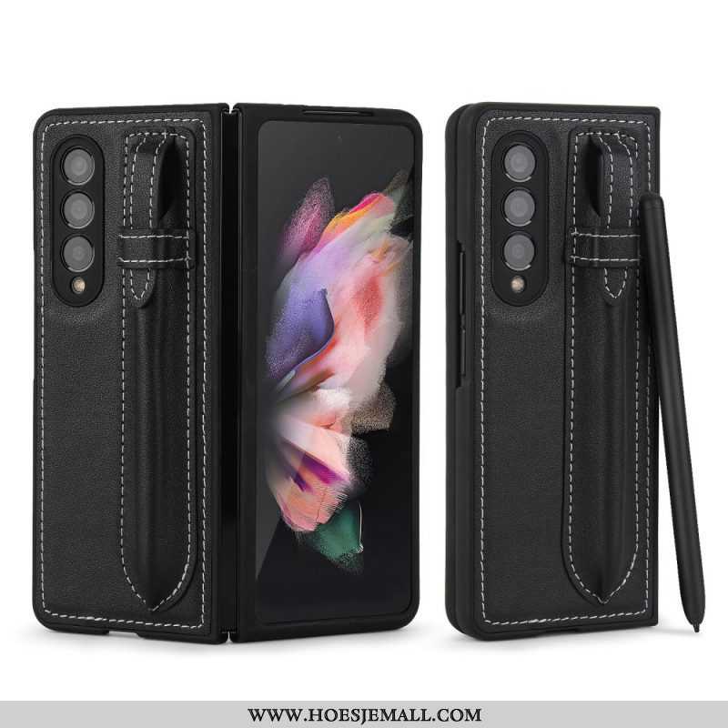 Hoesje voor Samsung Galaxy Z Fold 3 5G Echt Lederen Pennenhouder