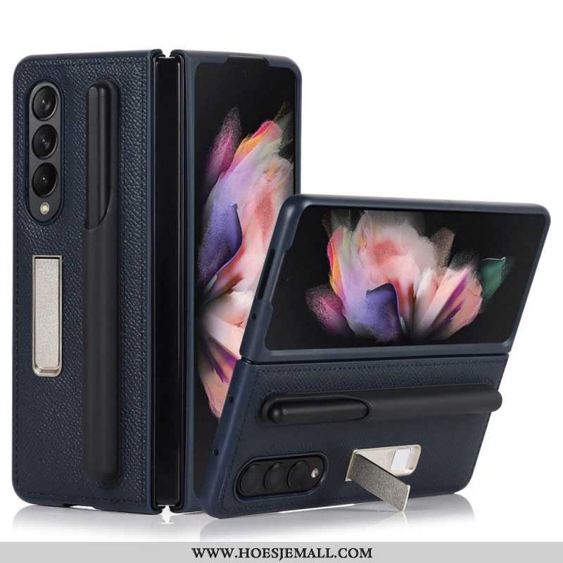 Hoesje voor Samsung Galaxy Z Fold 3 5G Echt Lederen Standaard En Stylushouder