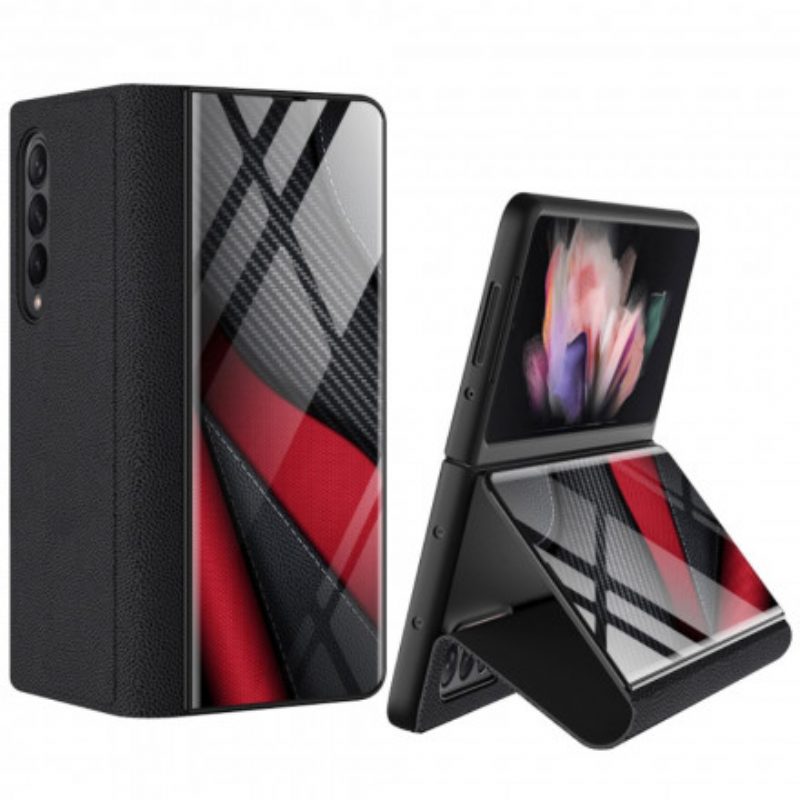 Bescherming Hoesje voor Samsung Galaxy Z Fold 3 5G Folio-hoesje Gkk Koolstof Gehard Glas