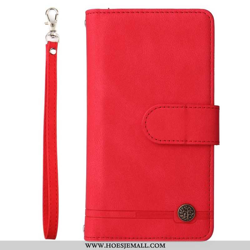 Leren Hoesje voor Samsung Galaxy Z Fold 3 5G Multifunctionele Klinknagel En Lanyard