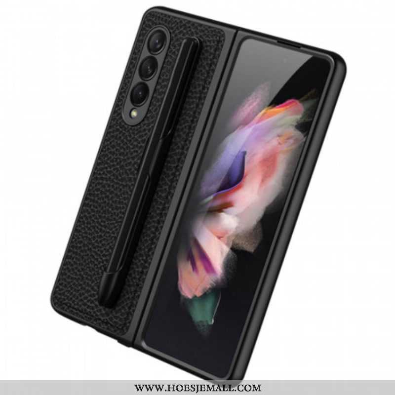 Hoesje voor Samsung Galaxy Z Fold 3 5G Litchi Lederen Gkk-stylushouder