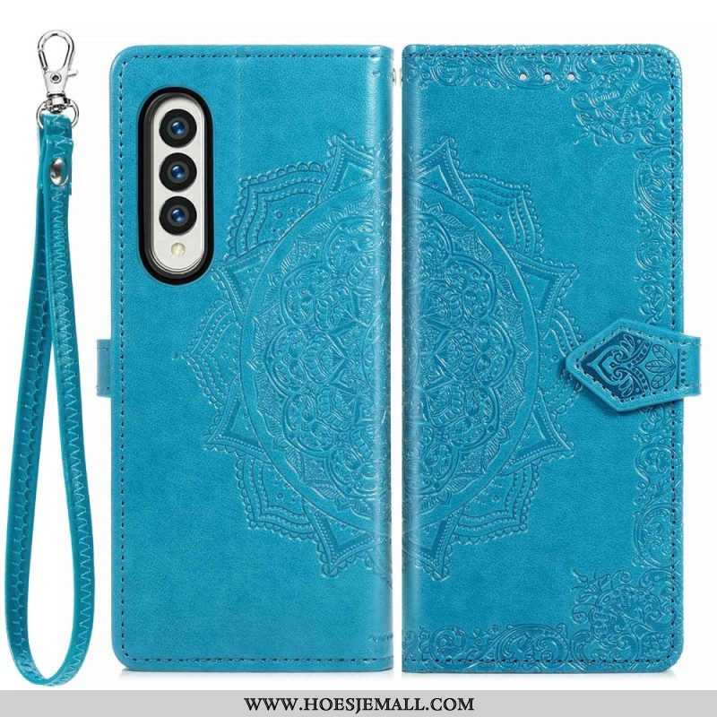 Leren Hoesje voor Samsung Galaxy Z Fold 4 Met Ketting Middeleeuwse Strappy Mandala