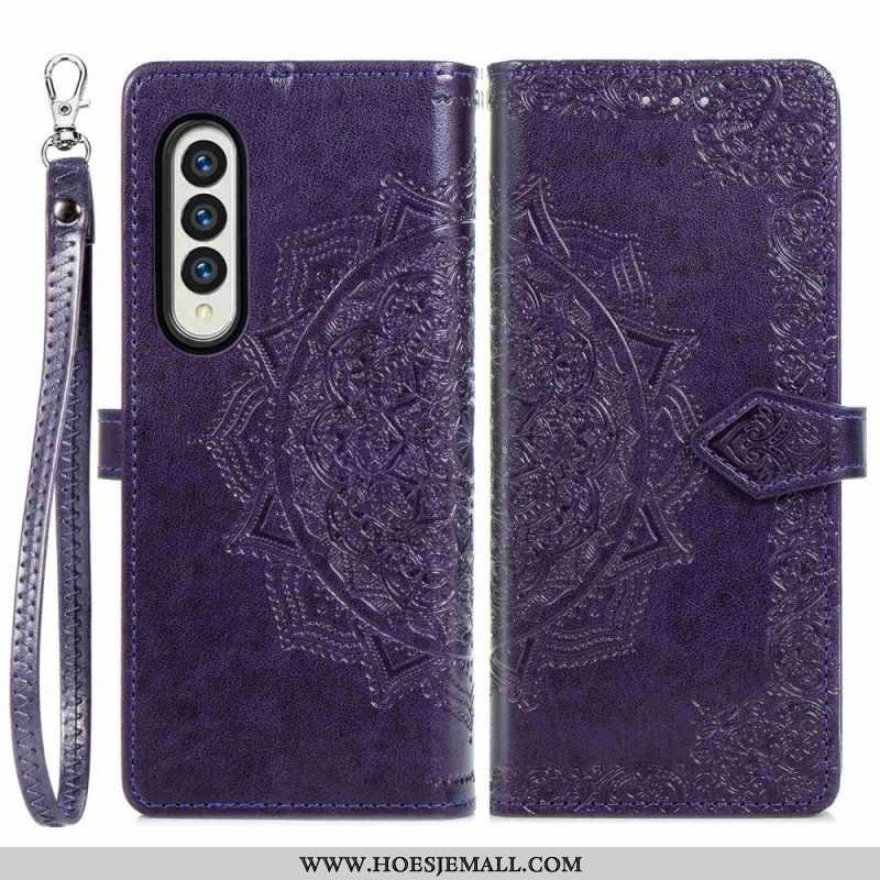 Leren Hoesje voor Samsung Galaxy Z Fold 4 Met Ketting Middeleeuwse Strappy Mandala