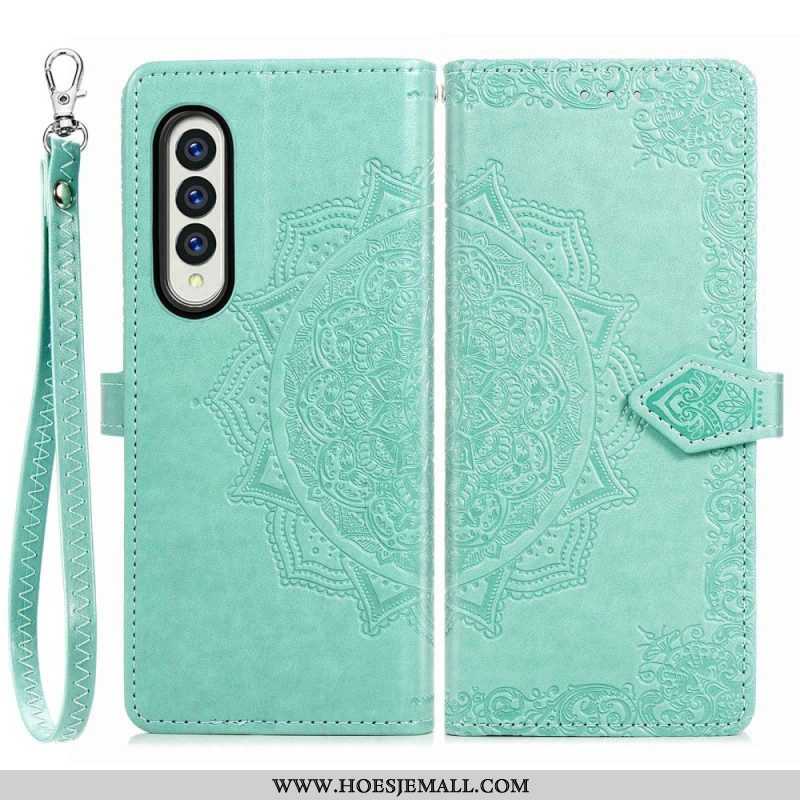 Leren Hoesje voor Samsung Galaxy Z Fold 4 Met Ketting Middeleeuwse Strappy Mandala