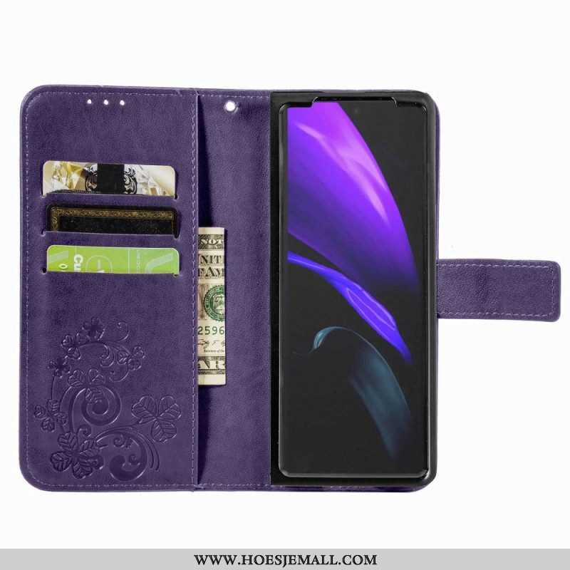 Folio-hoesje voor Samsung Galaxy Z Fold 4 Klaverblaadjes Patroon Met Riem