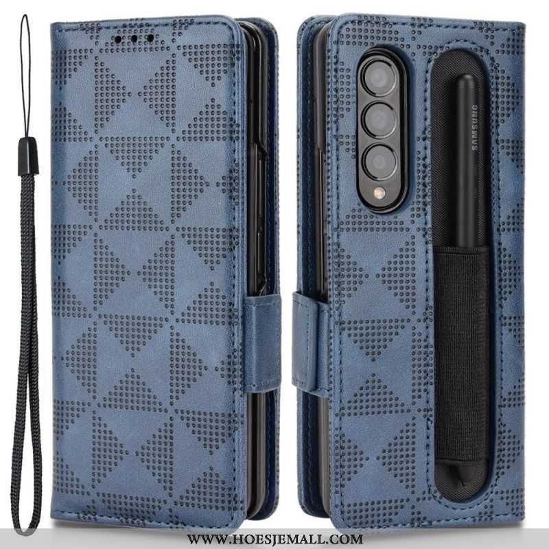 Folio-hoesje voor Samsung Galaxy Z Fold 4 Patroon Geperforeerde Driehoeken Lanyard