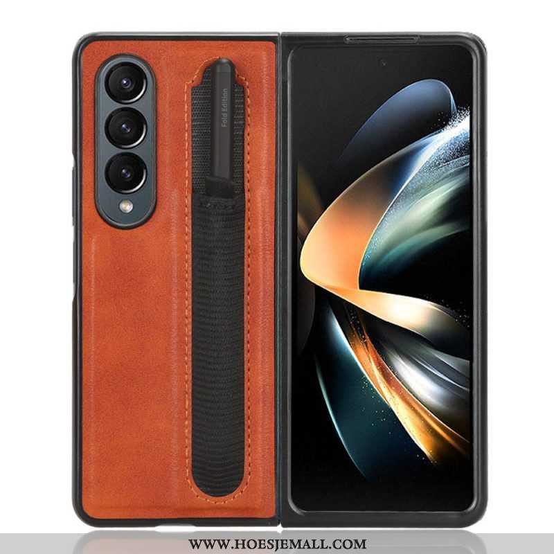 Telefoonhoesje voor Samsung Galaxy Z Fold 4 Retro Stylus Van Imitatieleer