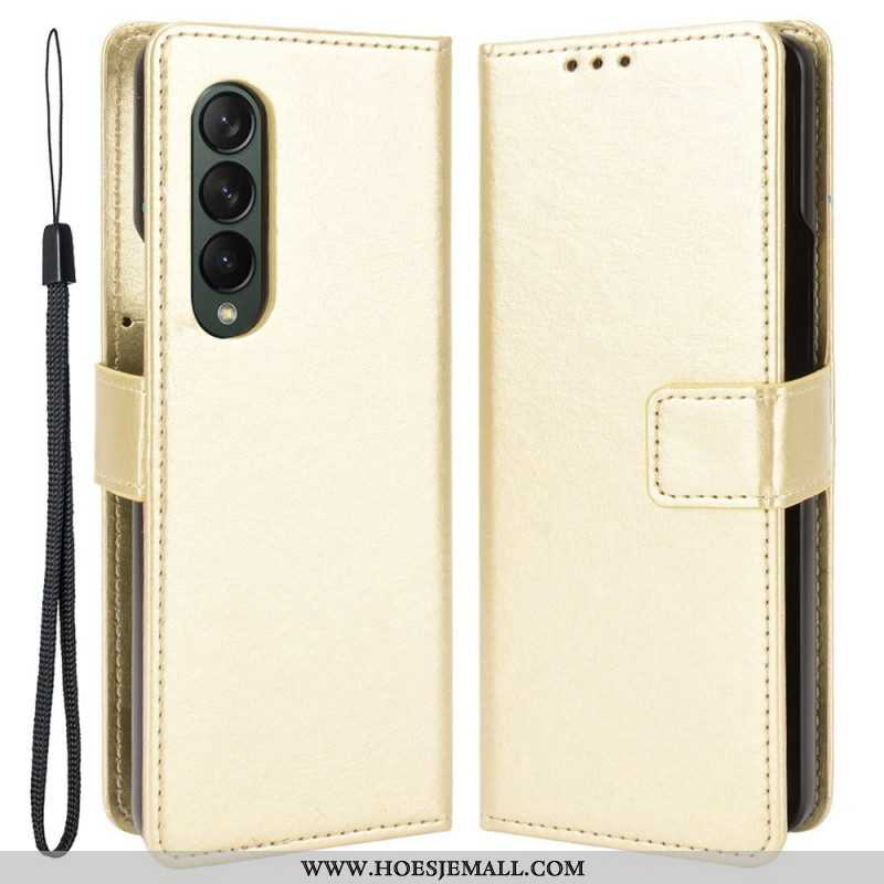 Leren Hoesje voor Samsung Galaxy Z Fold 4 Met Ketting Klassiek Glad Imitatieleer Met Bandjes