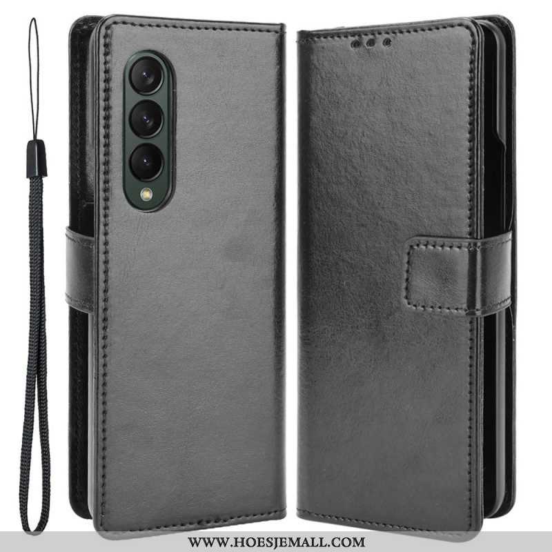 Leren Hoesje voor Samsung Galaxy Z Fold 4 Met Ketting Klassiek Glad Imitatieleer Met Bandjes