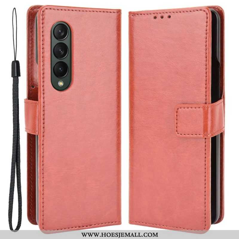 Leren Hoesje voor Samsung Galaxy Z Fold 4 Met Ketting Klassiek Glad Imitatieleer Met Bandjes