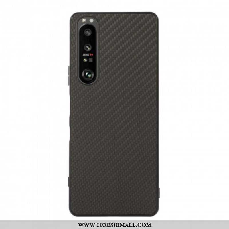 Hoesje voor Sony Xperia 1 III Koolstofvezeltextuur Met Leereffect