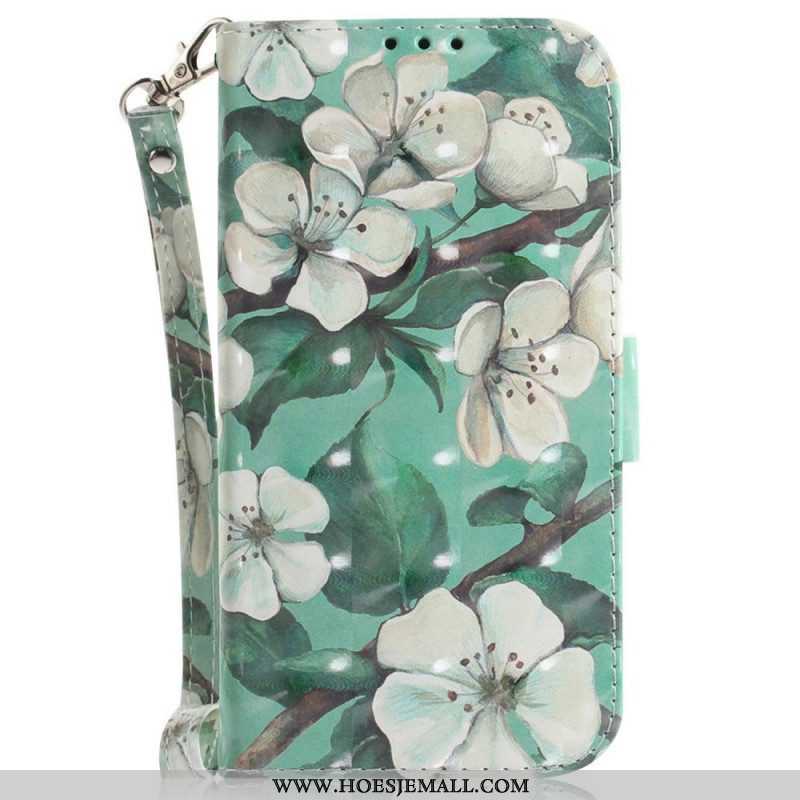 Folio-hoesje voor Sony Xperia 1 IV Met Ketting Witte Bloemen Met Bandjes