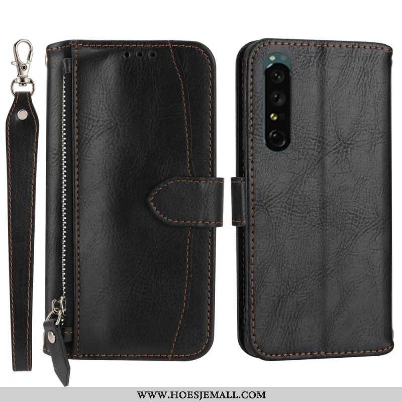 Folio-hoesje voor Sony Xperia 1 IV Portemonnee Leren Portemonnee Met Lanyard En Schouderriem