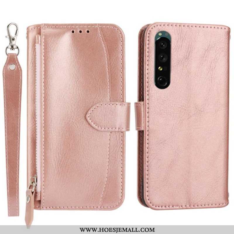 Folio-hoesje voor Sony Xperia 1 IV Portemonnee Leren Portemonnee Met Lanyard En Schouderriem