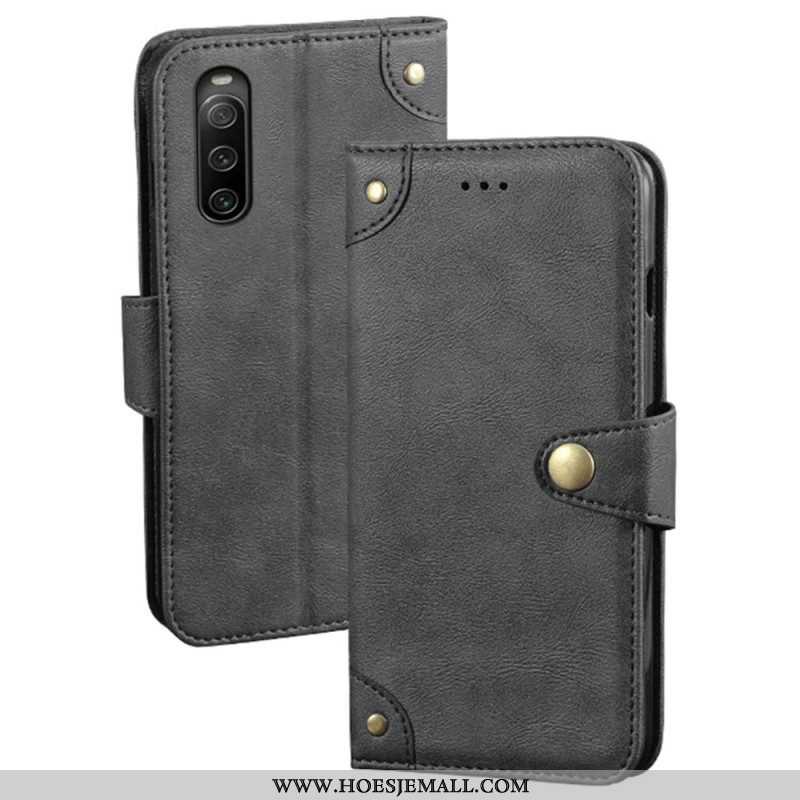 Flip Case voor Sony Xperia 10 IV Leerstijl Met Klinknagels Idewei