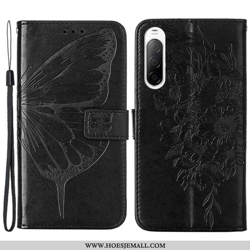 Flip Case voor Sony Xperia 10 IV Vlinder Met Lanyard