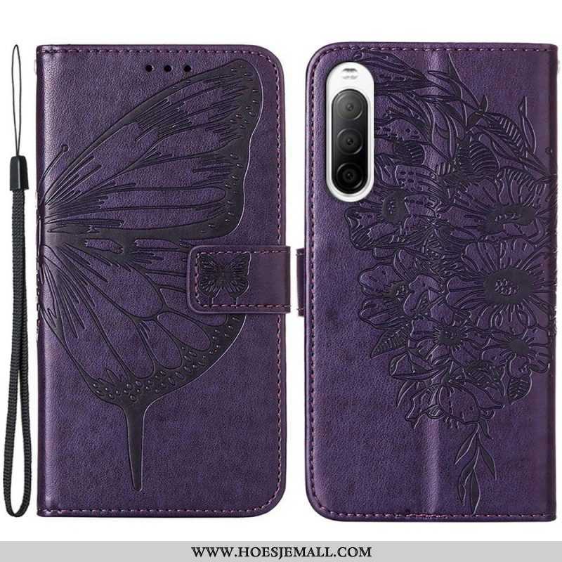 Flip Case voor Sony Xperia 10 IV Vlinder Met Lanyard