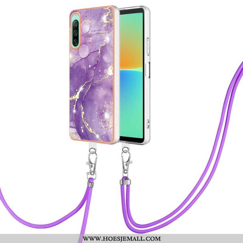 Hoesje voor Sony Xperia 10 IV Met Koord Met Marmeren Koord