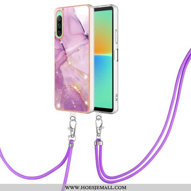 Hoesje voor Sony Xperia 10 IV Met Koord Met Marmeren Koord